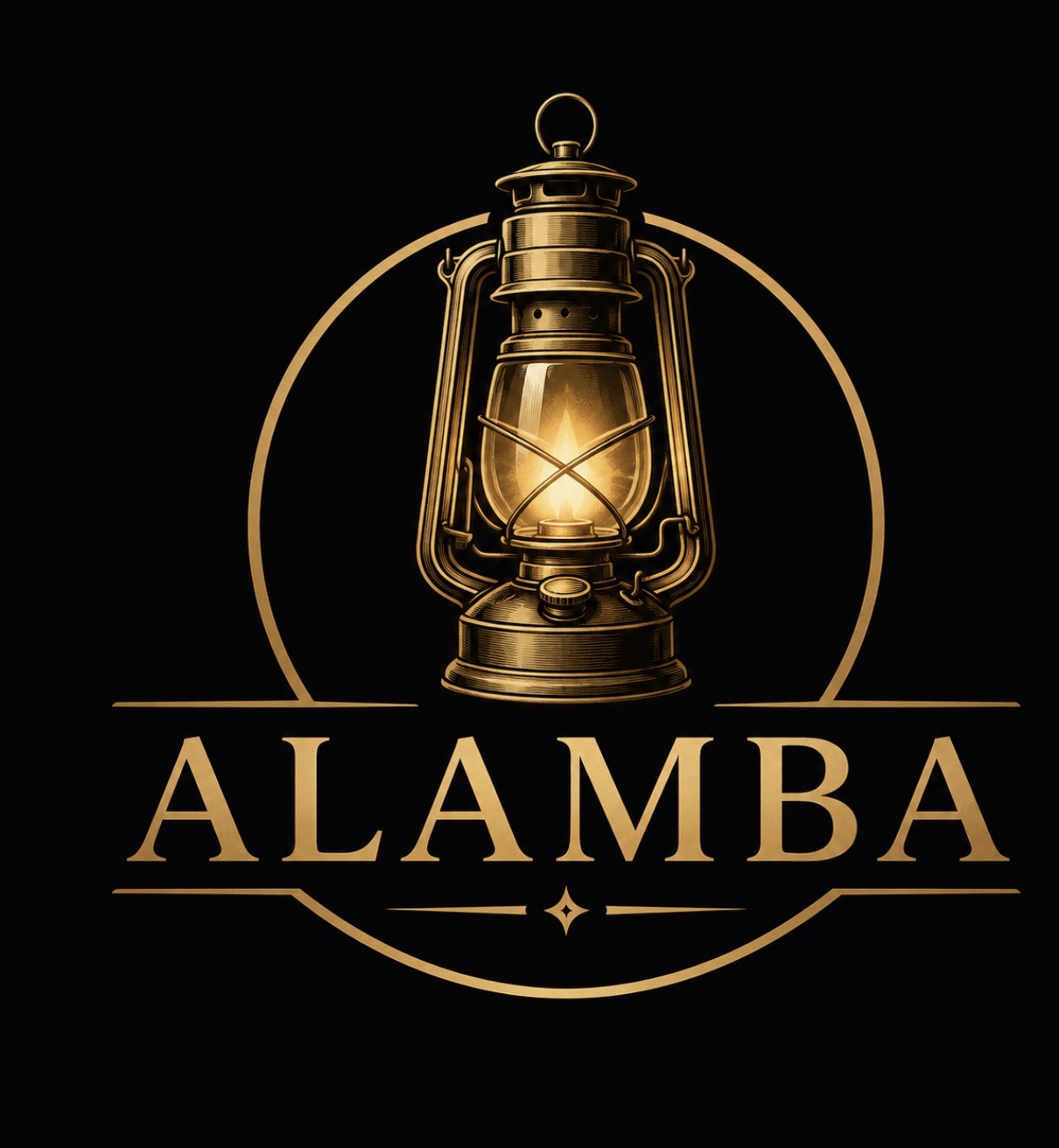 Logo ALAMBA original, lanterne dorée sur fond noir